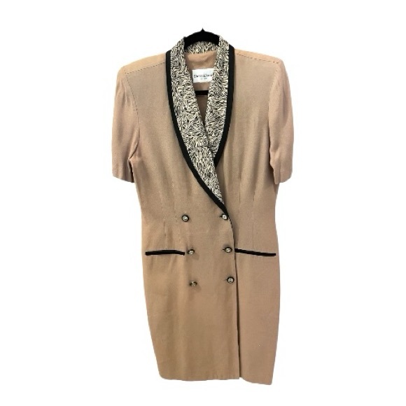 Vintage Danny & Nicole Double Breasted Zebra Print Collar Tan Dress. - Picture 3 of 11